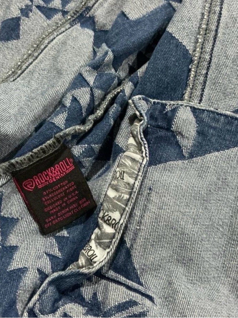 Rock & Roll Denim Aztec Western Fringe Denim Jacket Sz Large Festival Country - Picture 4 of 7